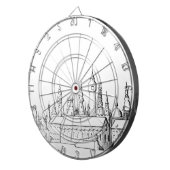 fabelhafte Stadt . Kunstwerke in Schwarz-Weiß. Dartscheibe (Vorderseite rechts)