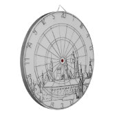 fabelhafte Stadt . Kunstwerke in Schwarz-Weiß. Dartscheibe (Vorderseite Links)