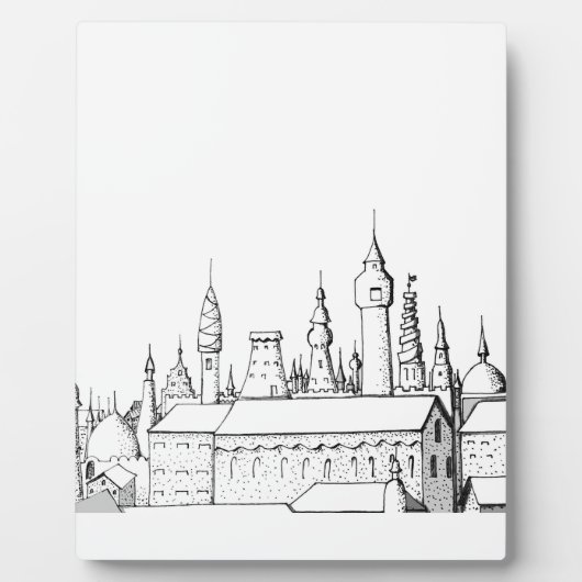 fabelhafte Stadt . Kunstwerke in Schwarz-Weiß. Fotoplatte (Vorderseite)