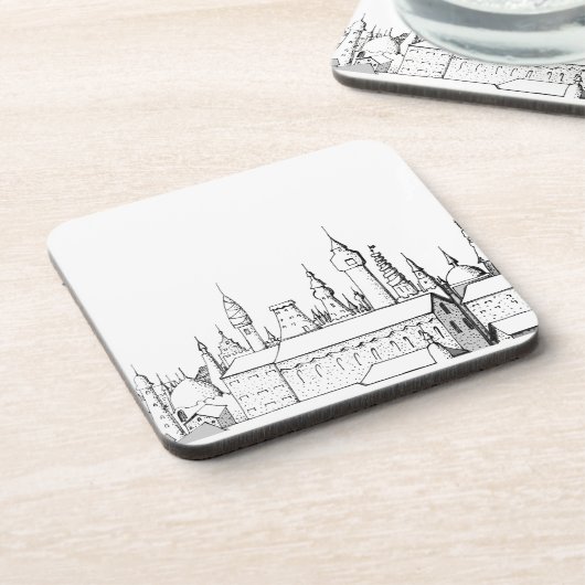 fabelhafte Stadt . Kunstwerke in Schwarz-Weiß. Getränkeuntersetzer (Linke Seite)