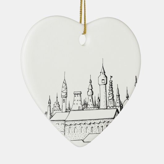 fabelhafte Stadt . Kunstwerke in Schwarz-Weiß. Keramikornament (Rechts)