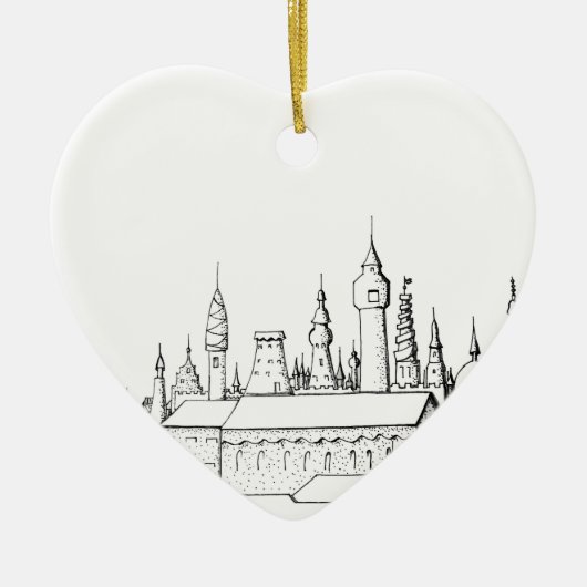 fabelhafte Stadt . Kunstwerke in Schwarz-Weiß. Keramikornament (Vorne)