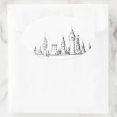 fabelhafte Stadt . Kunstwerke in Schwarz-Weiß. Ovaler Aufkleber (Tasche)