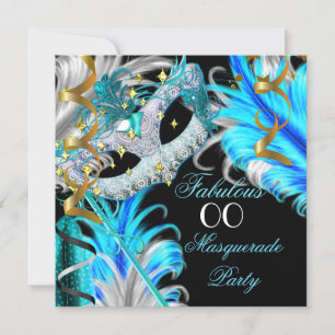 Fabelhafte Teal Blau Gold Maskenball-Geburtstagsfe Einladung