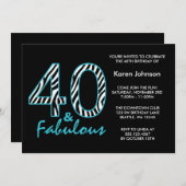 Fabelhafter 40. schwarzer und aquamariner einladung (Vorne/Hinten)