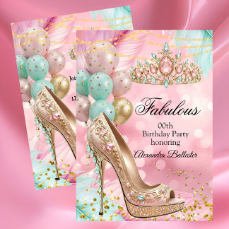 Fabelhafter Geburtstag Blush Pink Teal Tiara Gold  Einladung