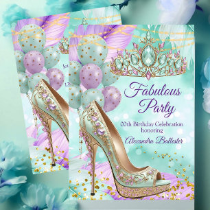 Fabelhafter Geburtstag Lilac Teal Tiara Gold Heel Einladung