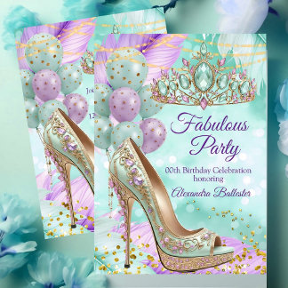 Fabelhafter Geburtstag Lilac Teal Tiara Gold Heel Einladung