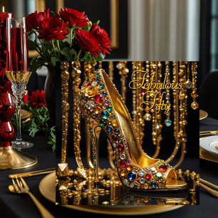 Fabelhafter Stiletto Glitter Rot Blau Gold Juwelen Einladung