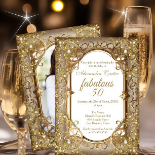 Fabelhaftes 50. Foto beige Golden Pearl Geburtstag Einladung