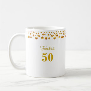 Fabelhaftes 50. Geburtstag & goldenes Konfetti auf Kaffeetasse