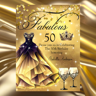 Fabelhaftes 50. Geburtstags-Gold-schwarzes Kleid K Einladung