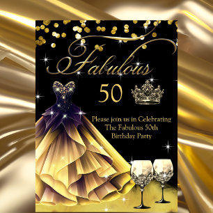 Fabelhaftes 50. Geburtstags-Kleid in Schwarz-Gold Einladung