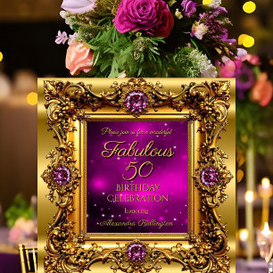 Fabelhaftes 50. Geburtstags-Purple-Pink-Gold-Juwel Einladung