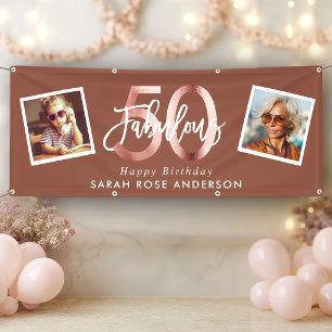 Fabelhaftes 50. Happy Birthday Foto Erdtöne Banner