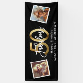 Fabelhaftes 50. Happy Birthday Foto Schwarz Gold Banner (Vertikal)