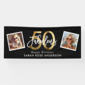Fabelhaftes 50. Happy Birthday Foto Schwarz Gold Banner (Horizontal)