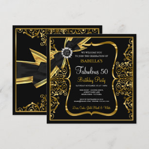 Fabelhaftes 50. Pearl Gold Spitze Schleife Schwarz Einladung
