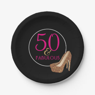 Fabelhaftes 50 rosa schwarzes 50. pappteller