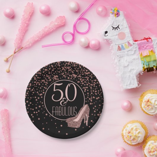 Fabelhaftes 50. Rosen-Goldschwarzes des Pappteller (Party)