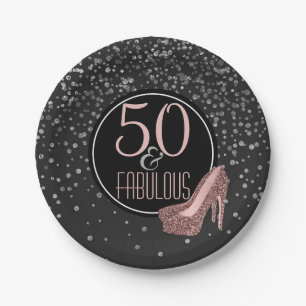 Fabelhaftes 50. schwarzes silbernes Rosa des Pappteller