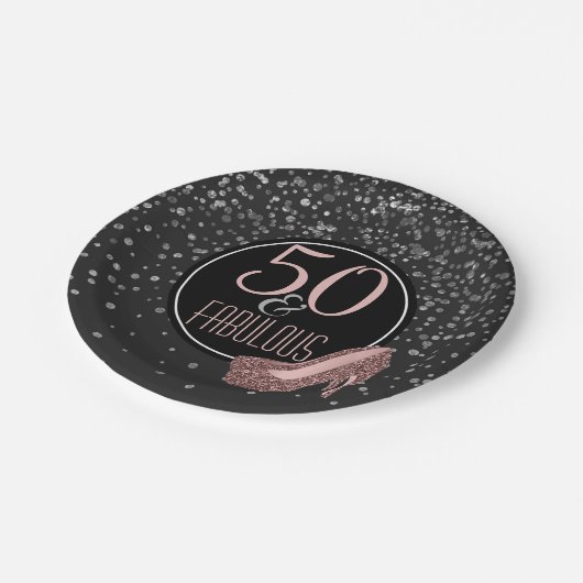 Fabelhaftes 50. schwarzes silbernes Rosa des Pappteller (Schrägansicht)