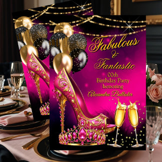 Fabelhaftes Champagner-Geburtstags-Pink-Tiara-Gold Einladung