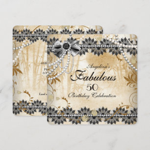 Fabelhaftes Vintage Schwarz Creme Beige Spitze Flo Einladung