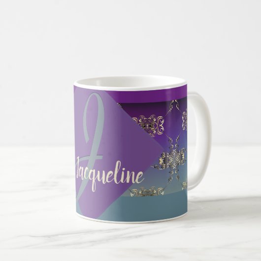 Fabergè-like Monogram Lila Blue Gradient Kaffeetasse (VorderseiteRechts)