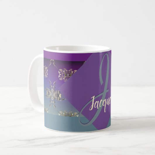 Fabergè-like Monogram Lila Blue Gradient Kaffeetasse (Vorderseite Links)
