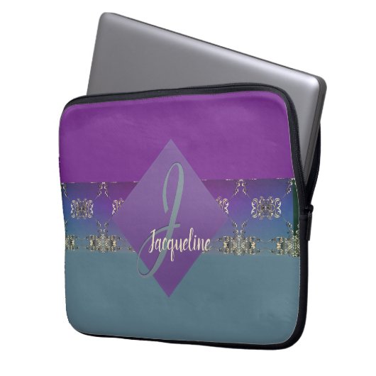 Fabergè-like Monogram Lila Blue Gradient Laptopschutzhülle (Vorderseite Links)