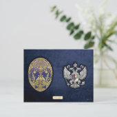 Faberge Tsarevich Egg mit Überraschung auf blauem Postkarte (Stehend Vorderseite)