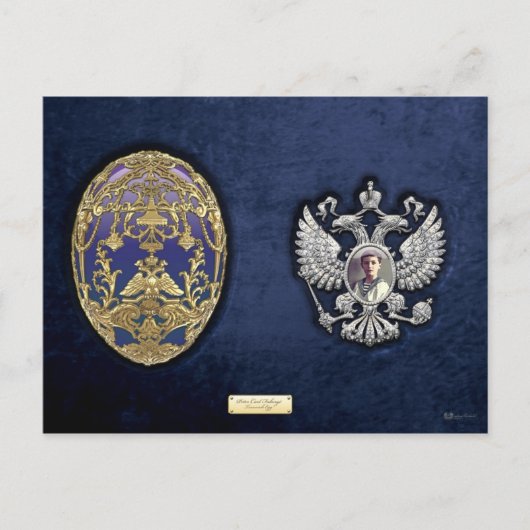 Faberge Tsarevich Egg mit Überraschung auf blauem Postkarte (Vorderseite)