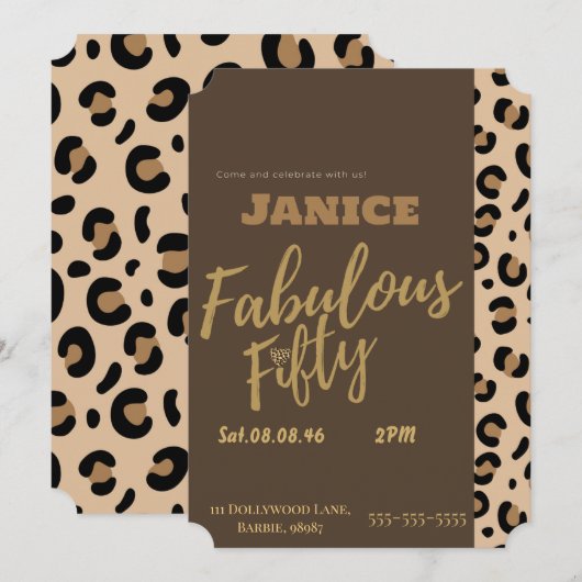 Fabolous Cheetah 50er Einladung (Vorne/Hinten)