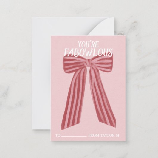 FaBOWlous Bow Themed Classroom Valentines Card Mitteilungskarte (Vorderseite)