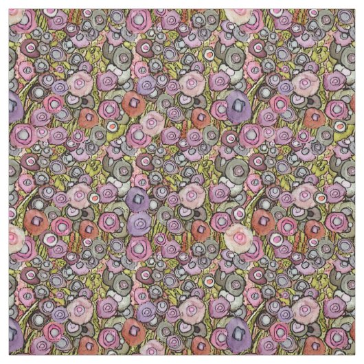 FABRIC ABSTRAKT CIRCLE BLUME PINK GREEN DK LINIEN STOFF (Muster)