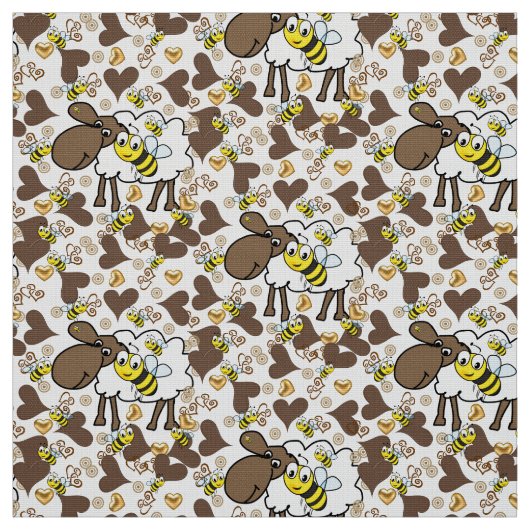 Fabric Sheep Brown Hearts Bumblebee Stoff (Muster)