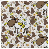 Fabric Sheep Brown Hearts Bumblebee Stoff (Nahaufnahme)