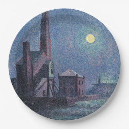 Fabrik im Mondschein (urbane Landschaft) (Luce) Pappteller