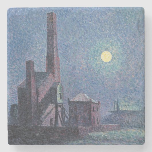 Fabrik im Mondschein (urbane Landschaft) (Luce) Steinuntersetzer (Vorderseite)