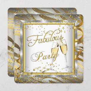 Fabulares Party Champagner Zebra Creme Gold Silber Einladung
