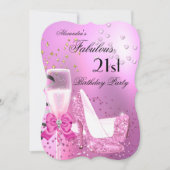 Fabulous 21. Shimmer Light Pink Heelse Geburtstag Einladung (Vorderseite)