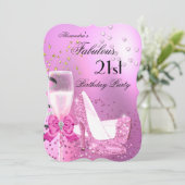 Fabulous 21. Shimmer Light Pink Heelse Geburtstag Einladung (Stehend Vorderseite)