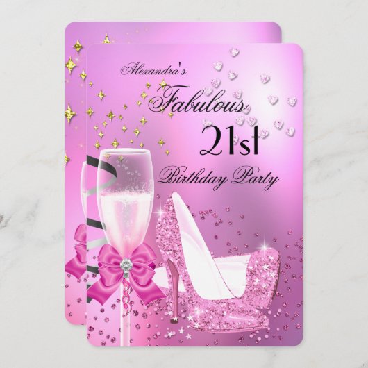 Fabulous 21. Shimmer Light Pink Heelse Geburtstag Einladung (Vorne/Hinten)