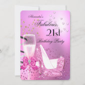Fabulous 21. Shimmer Light Pink Heelse Geburtstag Einladung (Vorderseite)