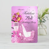 Fabulous 21. Shimmer Light Pink Heelse Geburtstag Einladung (Stehend Vorderseite)