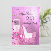 Fabulous 21. Shimmer Light Pink Heelse Geburtstag  Einladung (Stehend Vorderseite)