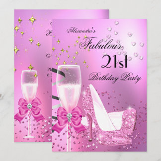 Fabulous 21. Shimmer Light Pink Heelse Geburtstag  Einladung