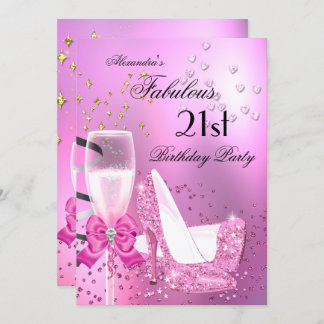 Fabulous 21. Shimmer Light Pink Heelse Geburtstag  Einladung