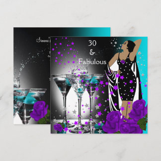 Fabulous 30 30. Geburtstag Aquamarine Lila Rose Einladung
